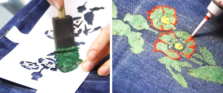 Как украсить джинсы с помощью краски